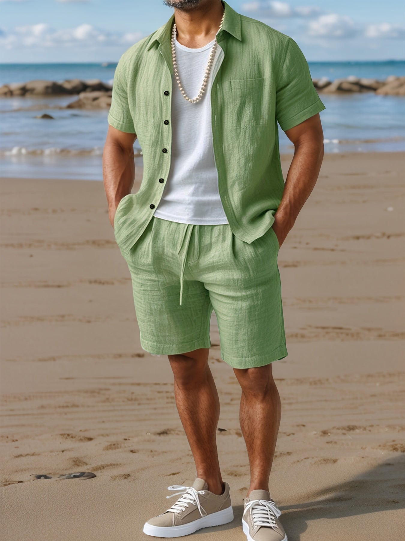 Linen Shirt and Shorts Set Regular Fit Short Sleeve Co-ord – Crest