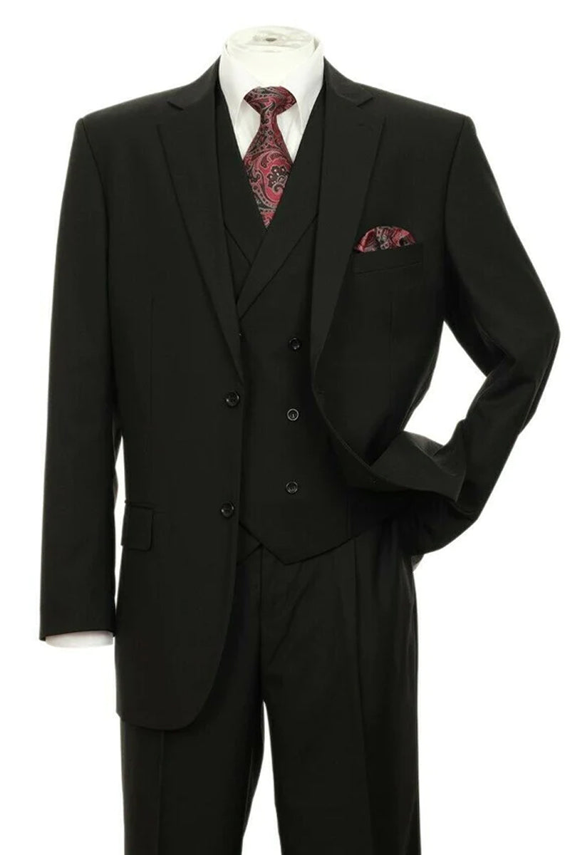 3-piece double breasted suit in black with vest and notch lapel jacket – TARLANO