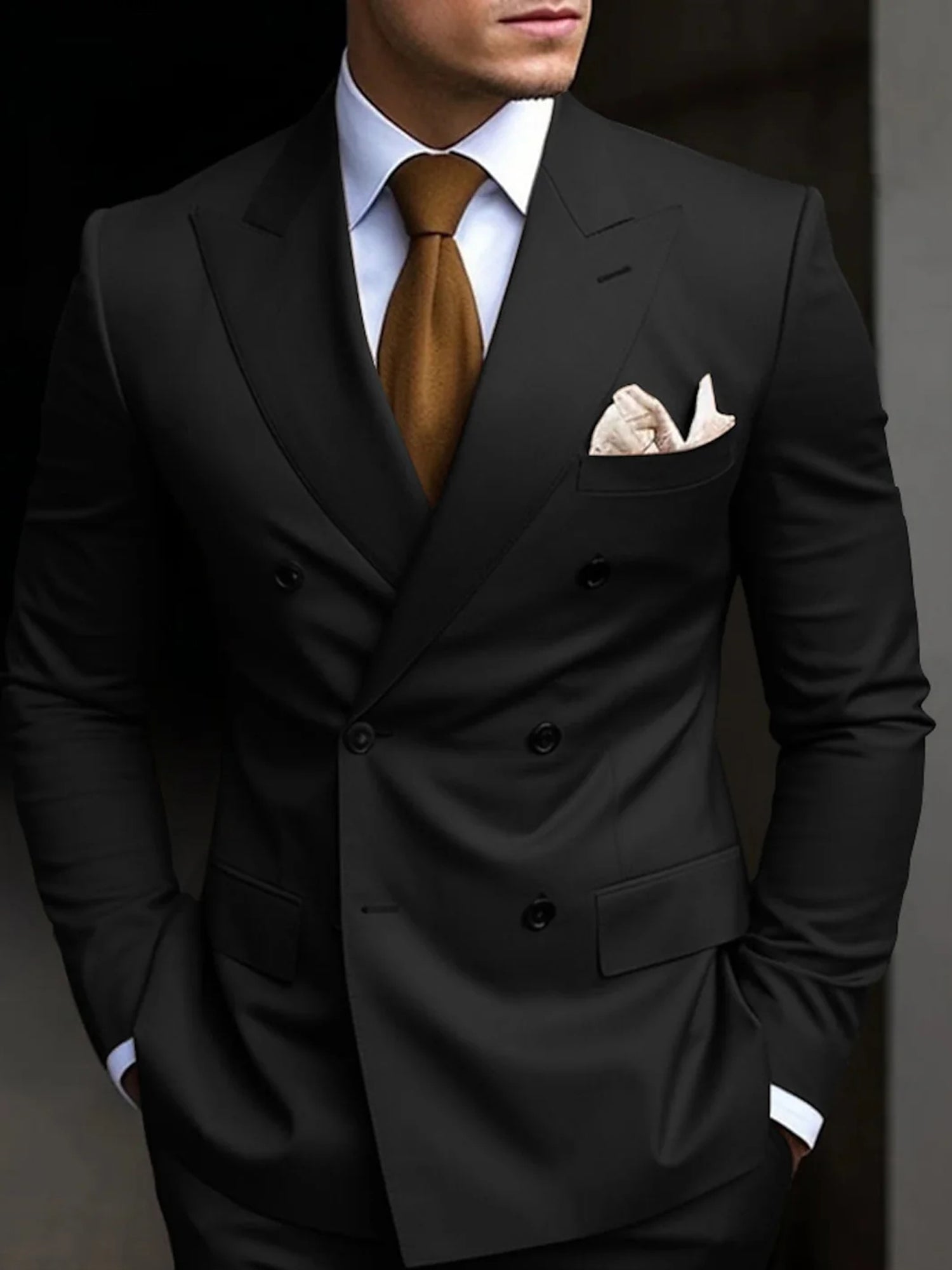 Double Breasted Suit Men Cotton Blend Six-Button Notch Collar – Stavo
