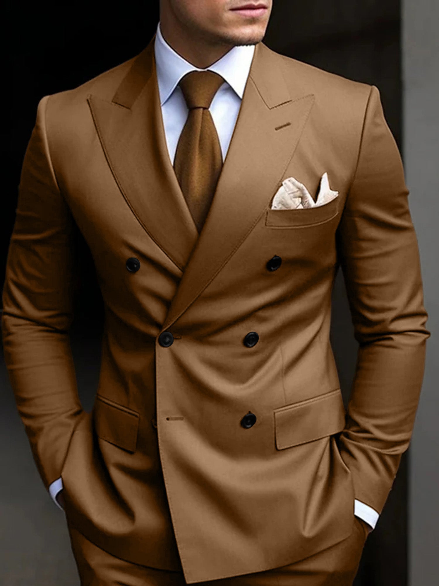 Double Breasted Suit Men Cotton Blend Six-Button Notch Collar – Stavo