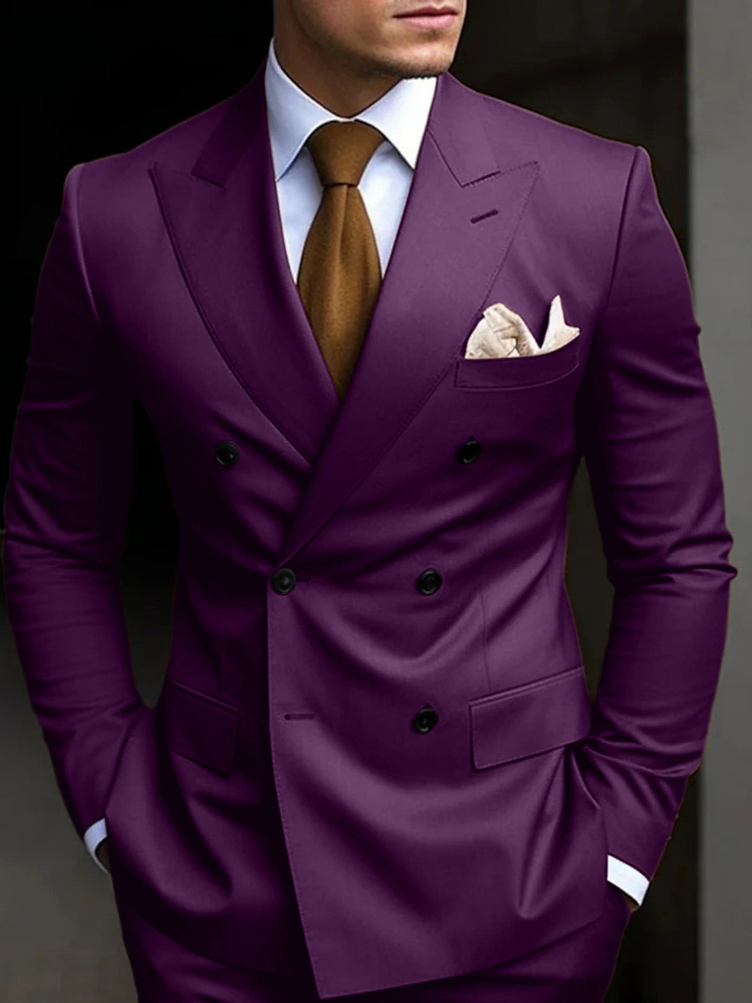 Double Breasted Suit Men Cotton Blend Six-Button Notch Collar – Stavo