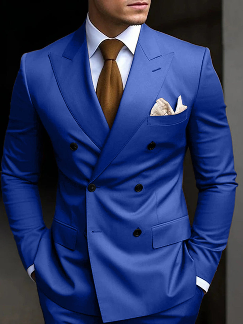 Double Breasted Suit Men Cotton Blend Six-Button Notch Collar – Stavo