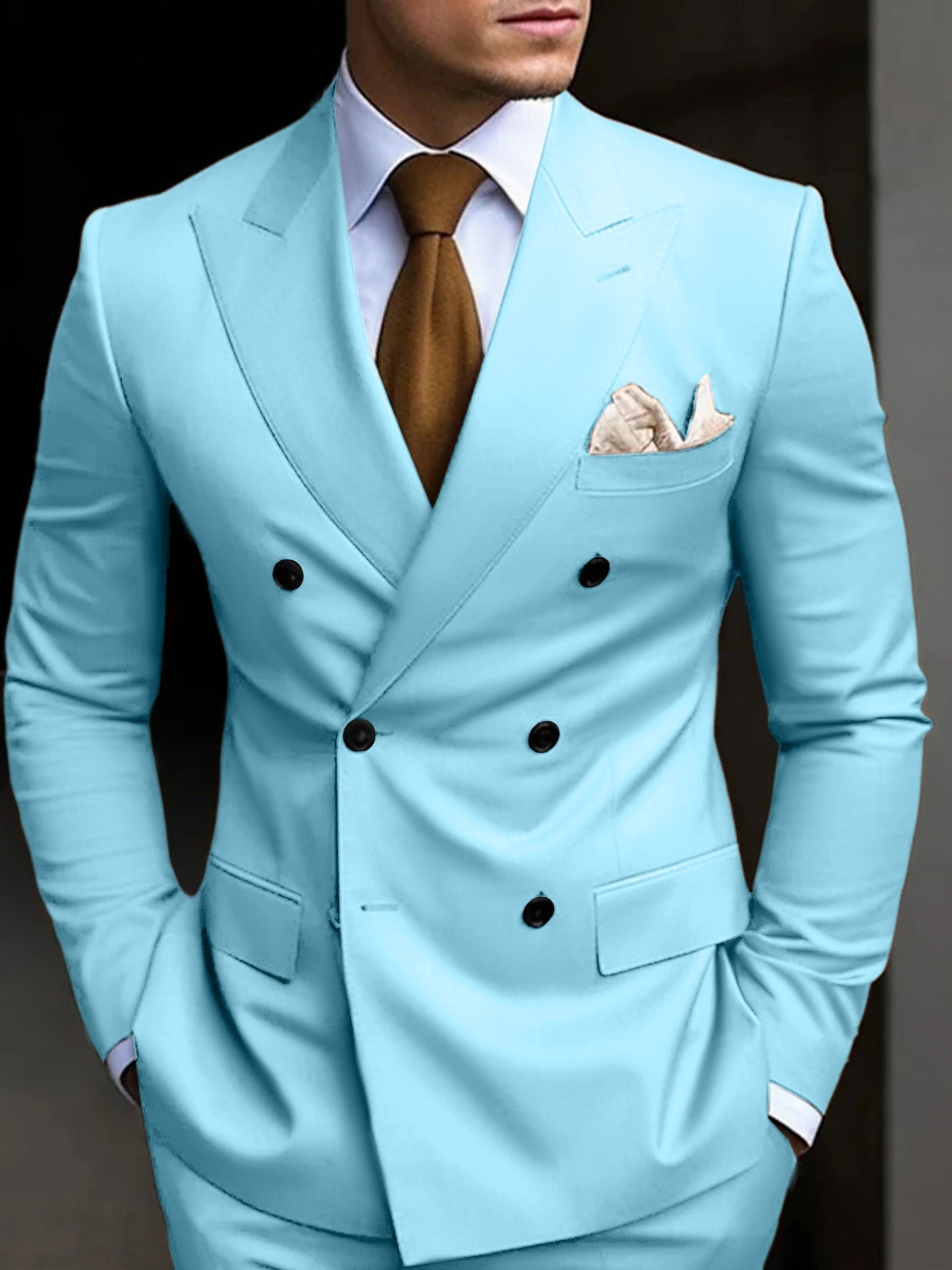 Double Breasted Suit Men Cotton Blend Six-Button Notch Collar – Stavo
