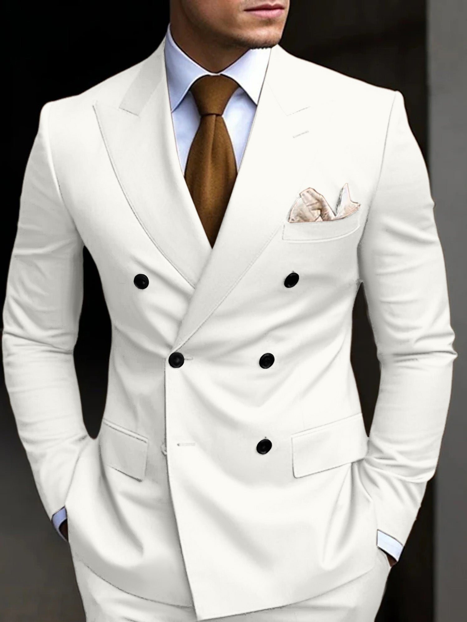 Double Breasted Suit Men Cotton Blend Six-Button Notch Collar – Stavo