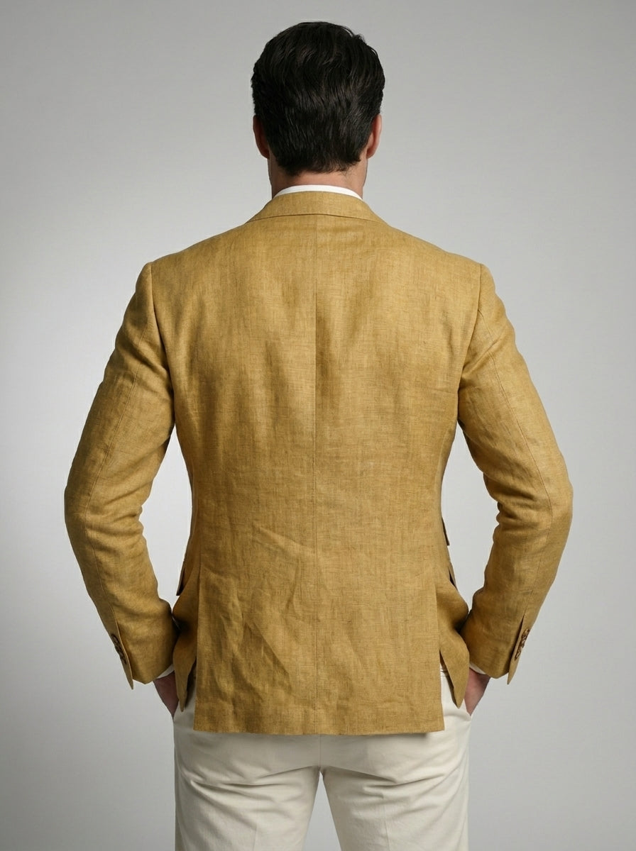 Double Breasted Suit Men Linen Blazer Peak Lapel – Galner