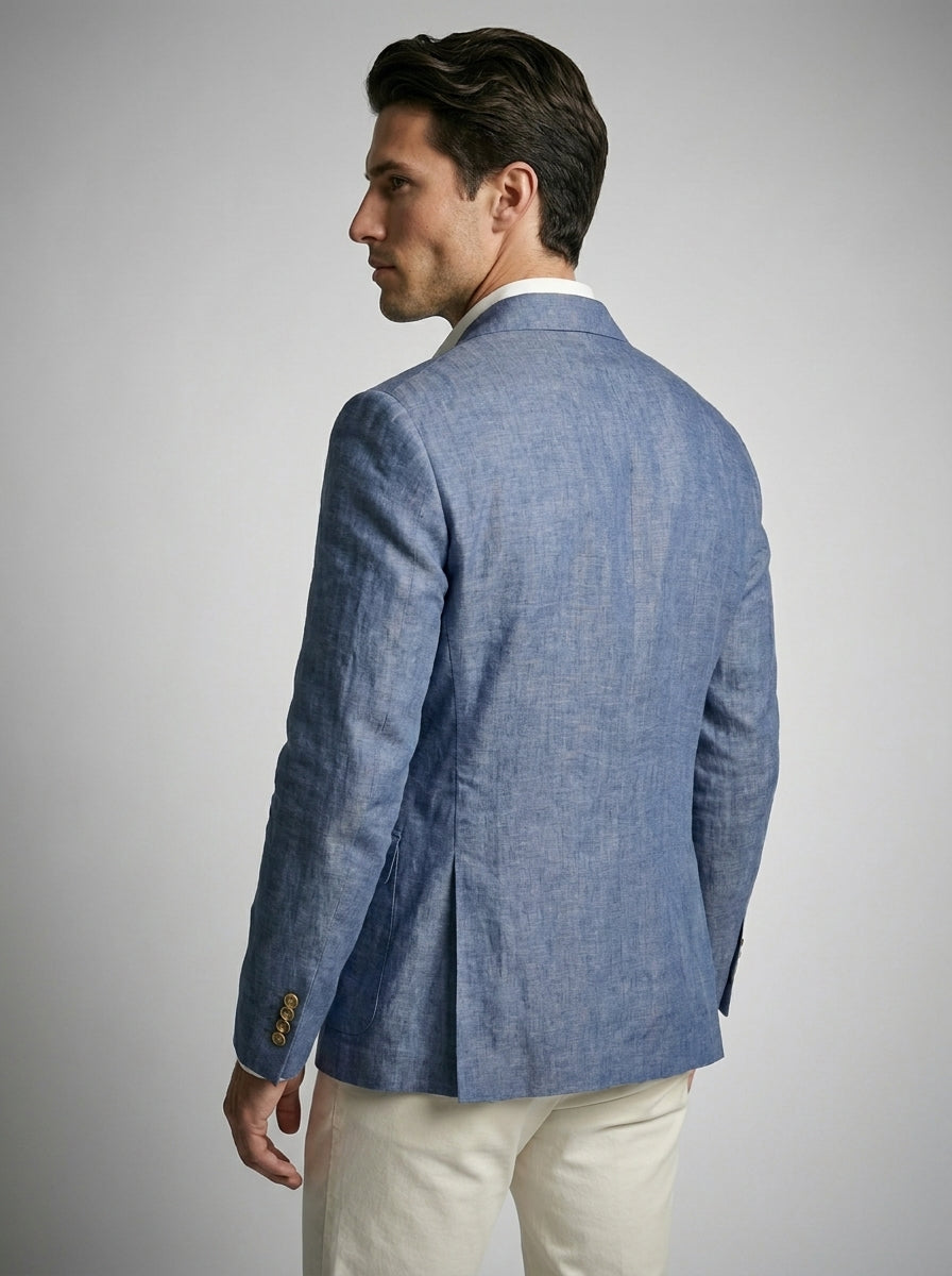 Double Breasted Suit Men Linen Blazer Peak Lapel – Galner