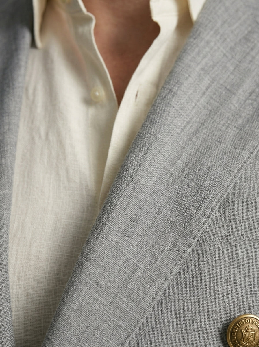 Double Breasted Suit Men Linen Blazer Peak Lapel – Galner