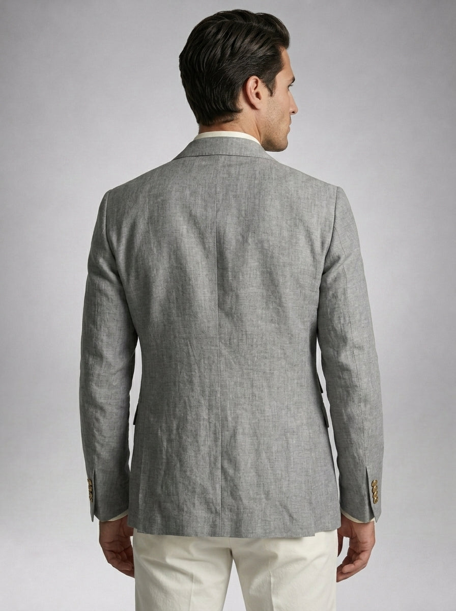 Double Breasted Suit Men Linen Blazer Peak Lapel – Galner