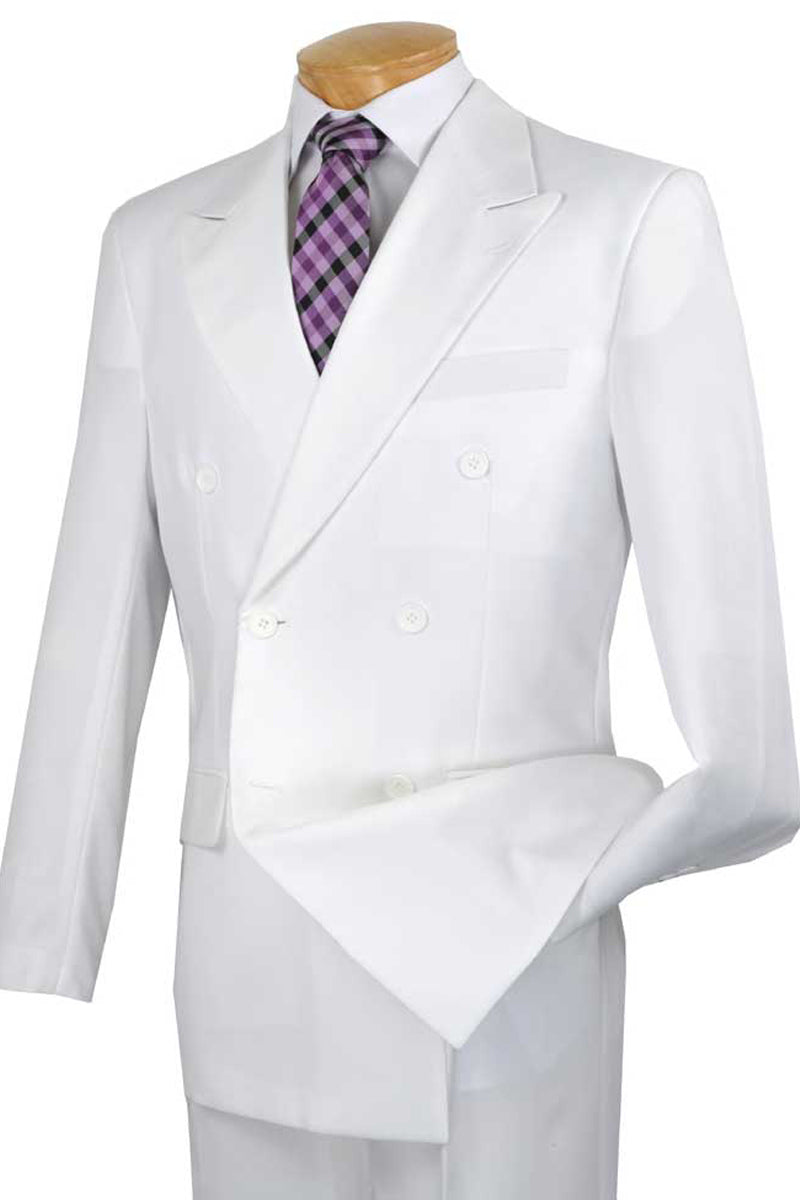 Peak lapel double breasted suit in white poplin – TARLANO