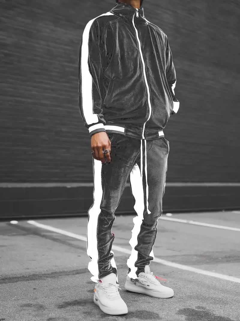 Men's Velvet Full-Zip Tracksuit Relaxed Fit Set – Voss