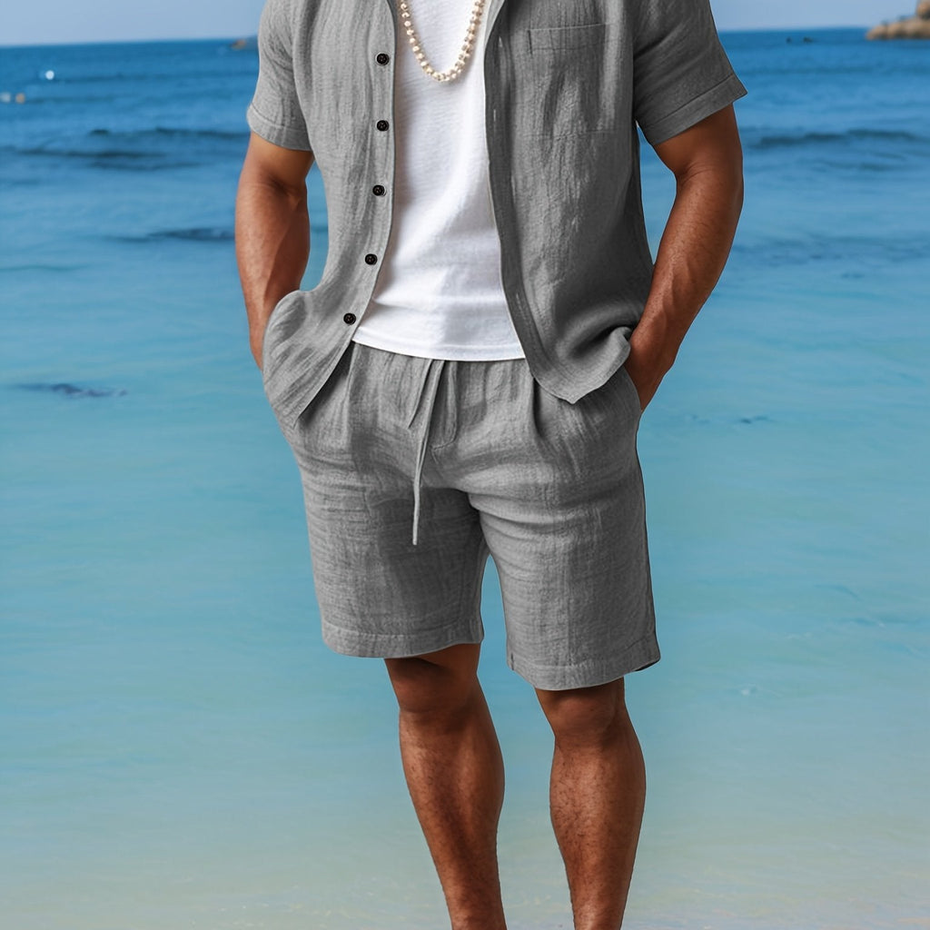 Linen Shirt and Shorts Set Regular Fit Short Sleeve Co-ord – Crest