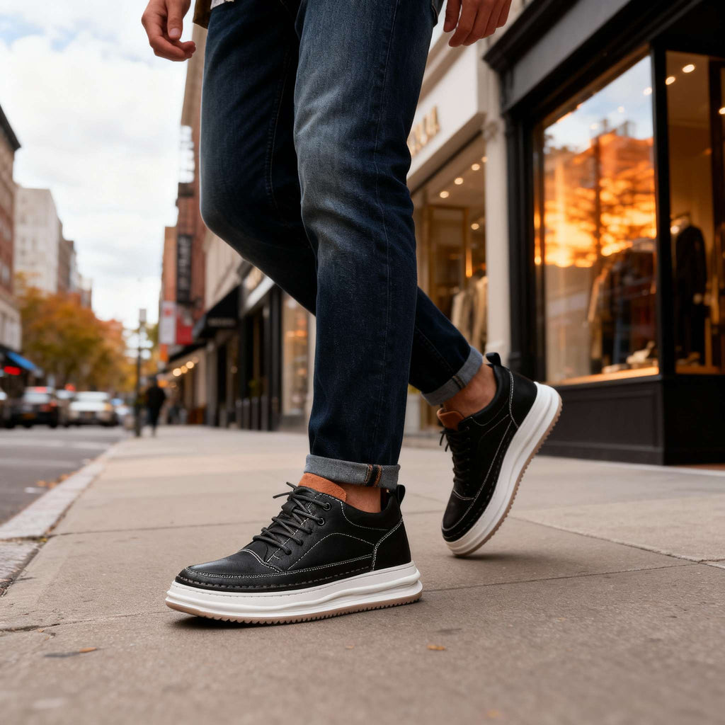 Johnson Leather Sneaker Textured Upper Ankle Collar – Falvo