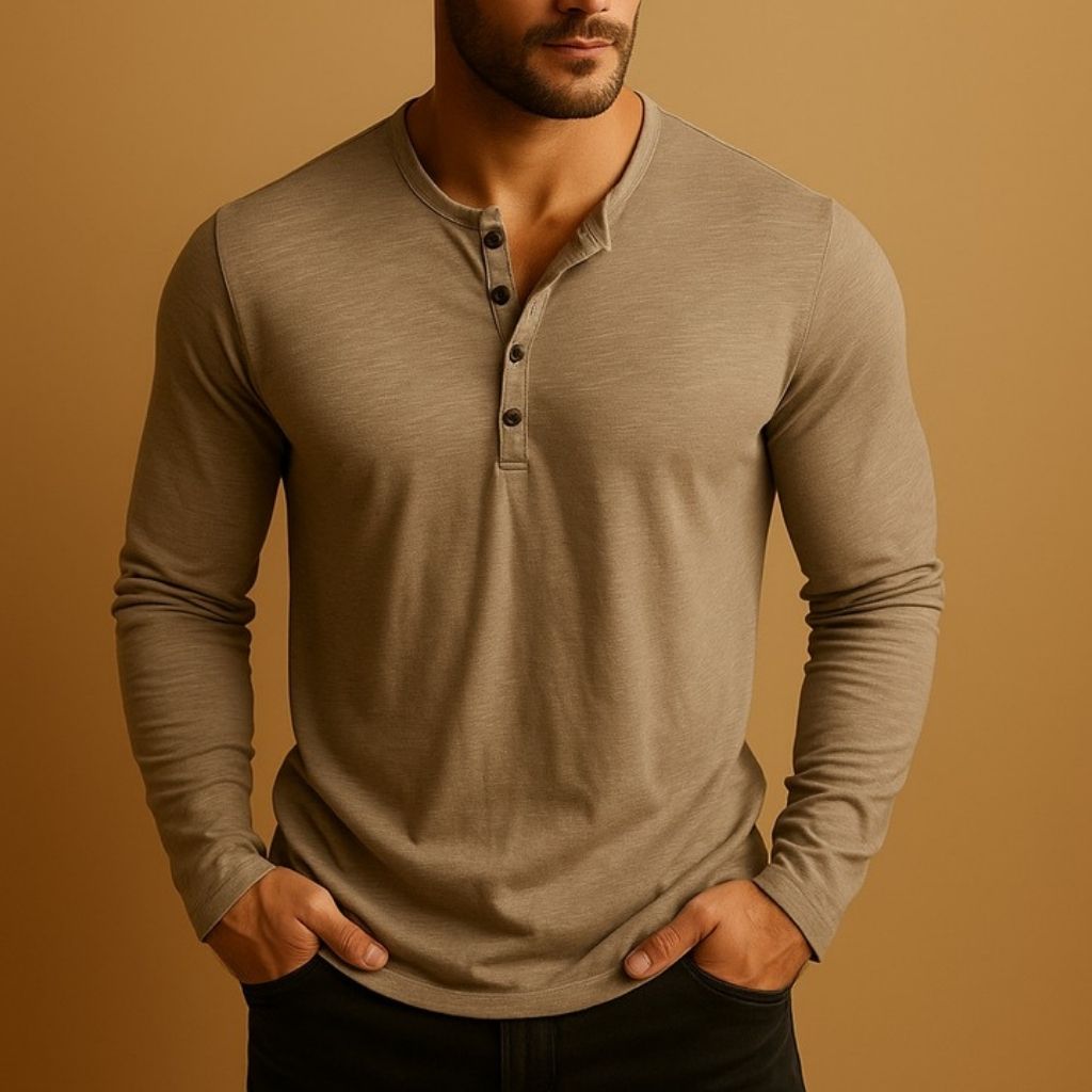 Henley Shirt Men Cotton Blend Slim Fit Long Sleeve – Galdo