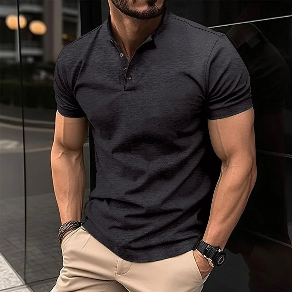 Henley Shirt Textured Knit Band Collar Short Sleeve – Pell