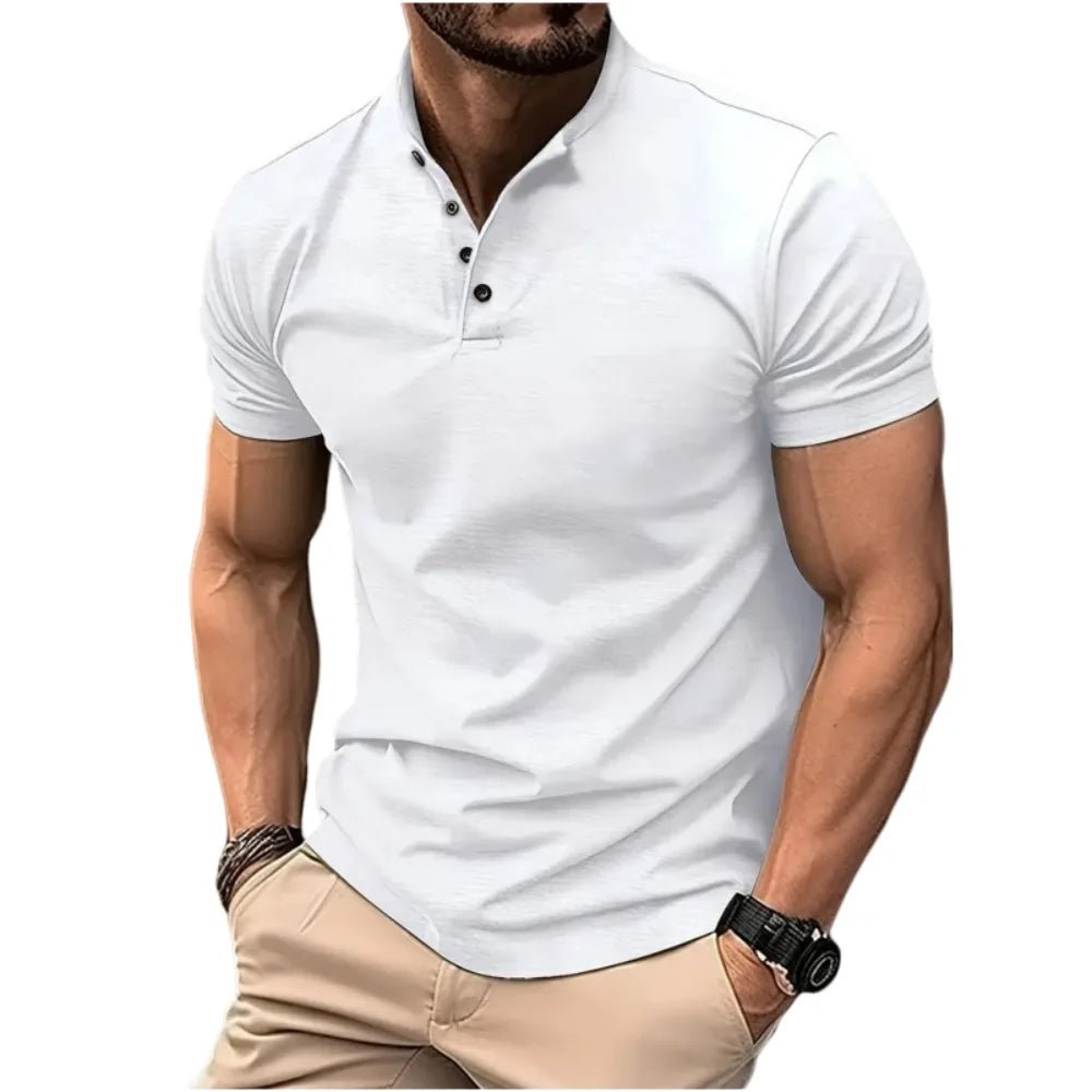 Henley Shirt Textured Knit Band Collar Short Sleeve – Pell