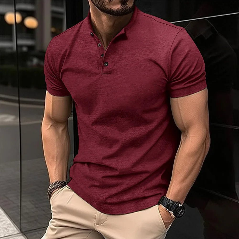 Henley Shirt Textured Knit Band Collar Short Sleeve – Pell