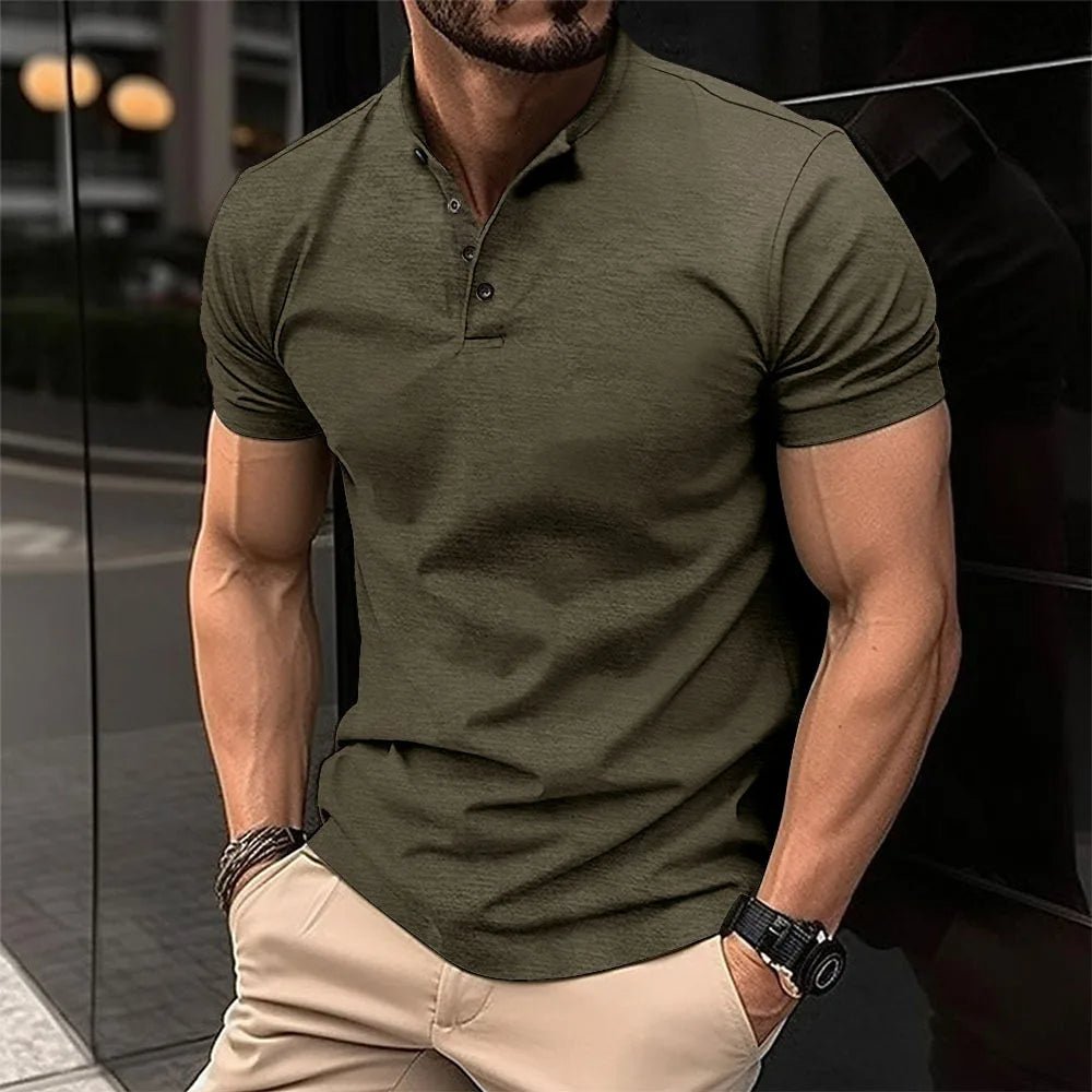 Henley Shirt Textured Knit Band Collar Short Sleeve – Pell