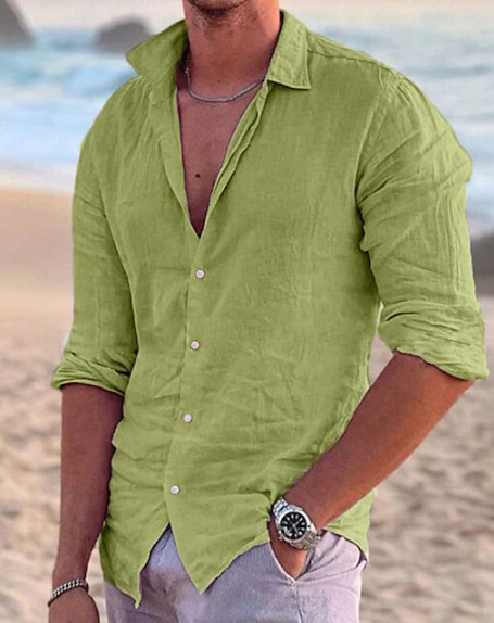 Classic Linen Button-Up Short Sleeve Shirt in White – Cove