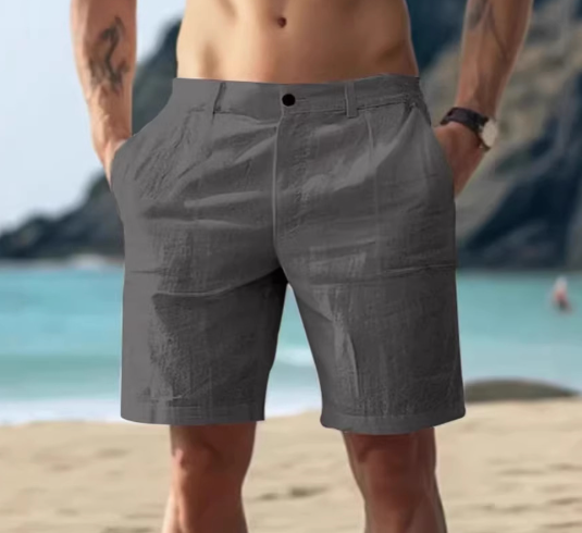 Relaxed Straight-Cut Summer Shorts Button Closure – Narro