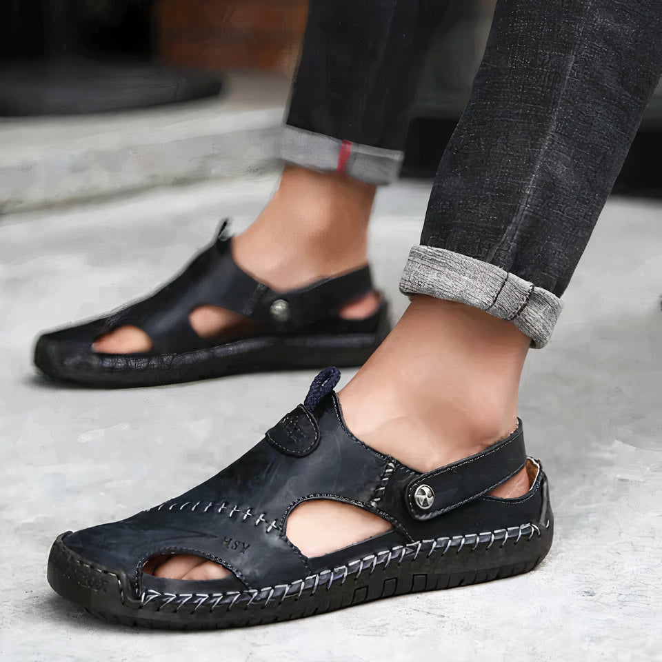 Men's Closed-Toe Leather Sandal Orthopedic Arch Support – Garro