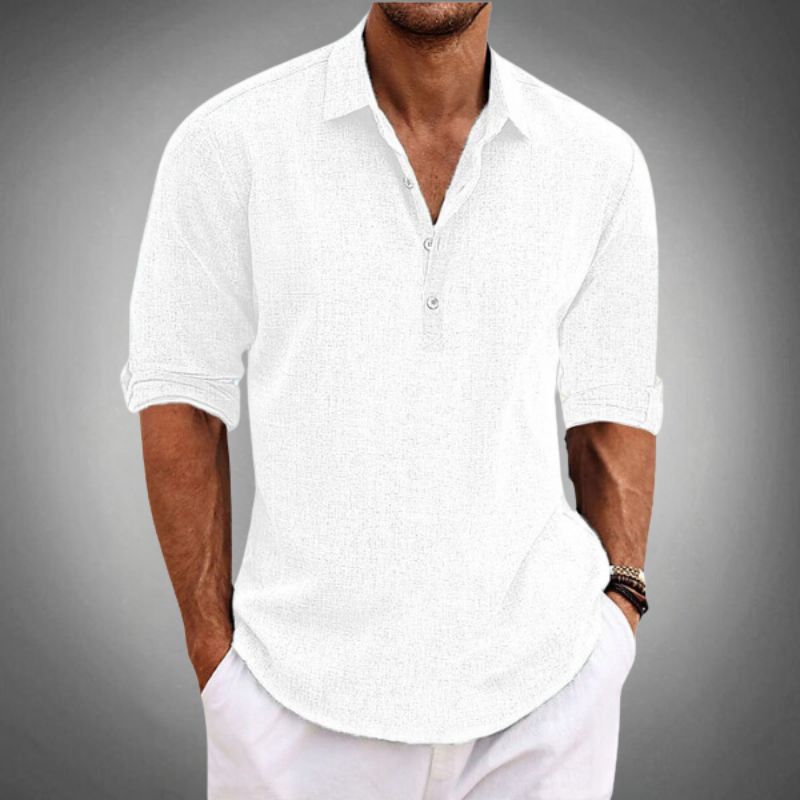 Long Sleeve Polo Shirt Textured Pullover with Roll-Tab Sleeves in Beige – Ryse
