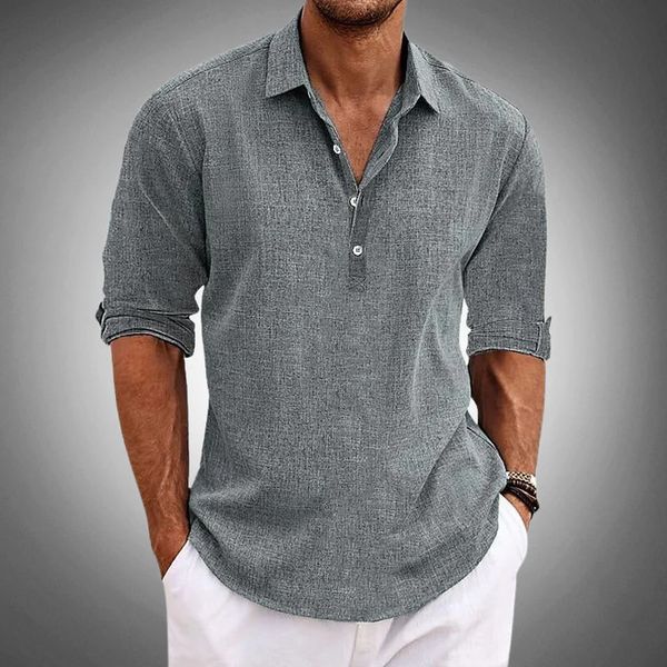 Model wearing long sleeve polo shirt in Beige – TARLANO
