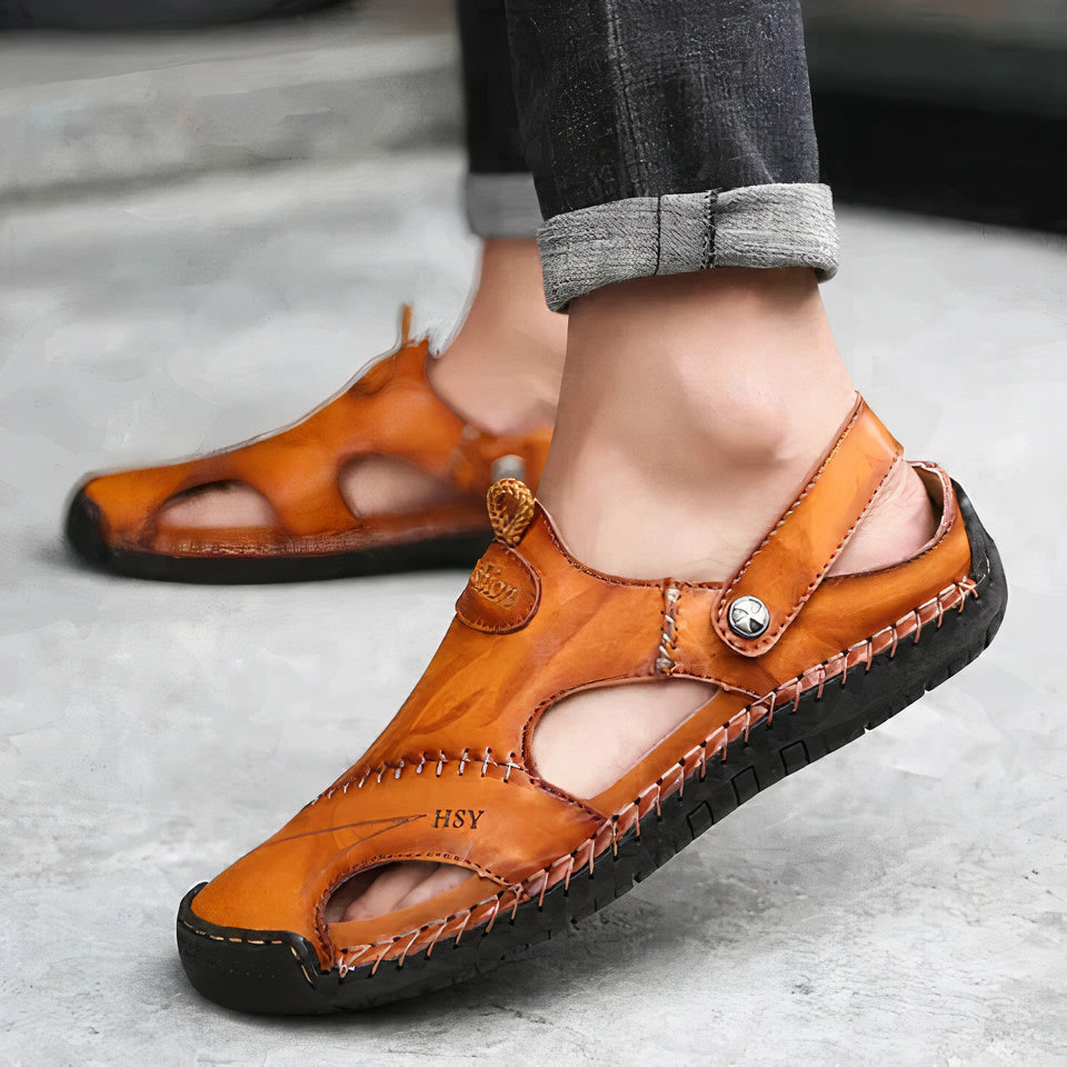 Men's Closed-Toe Leather Sandal Orthopedic Arch Support – Garro