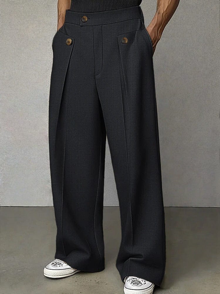 Mens Pant Wide-Leg Pleated Woven – Strado