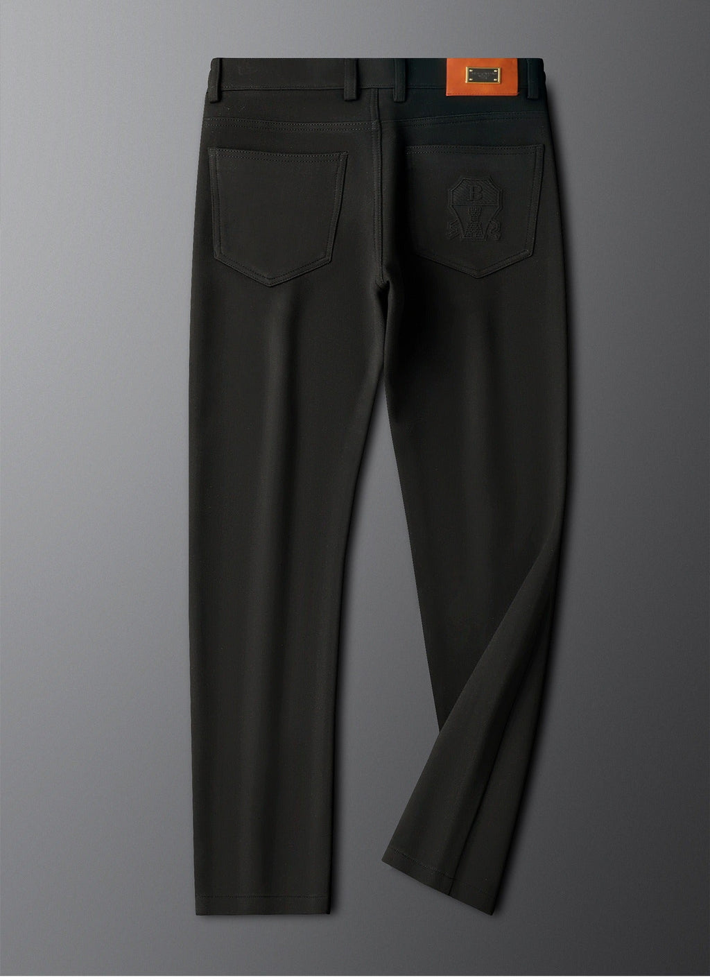 Herringbone Tailored Trousers Tonal Crest Embroidery Leather Patch – Birch
