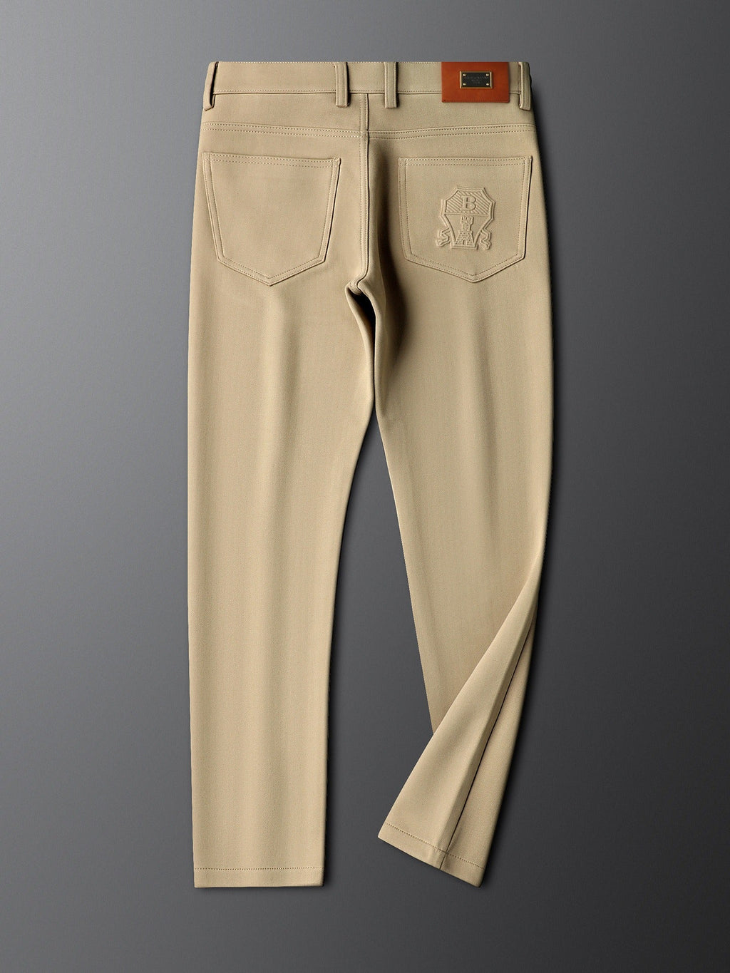 Herringbone Tailored Trousers Tonal Crest Embroidery Leather Patch – Birch