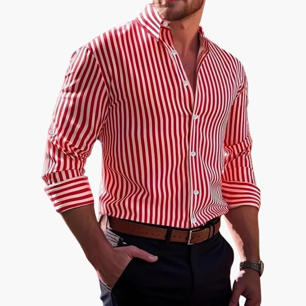 Vertical Stripe Slim Fit Dress Shirt Long Sleeve Button-Down – Axel