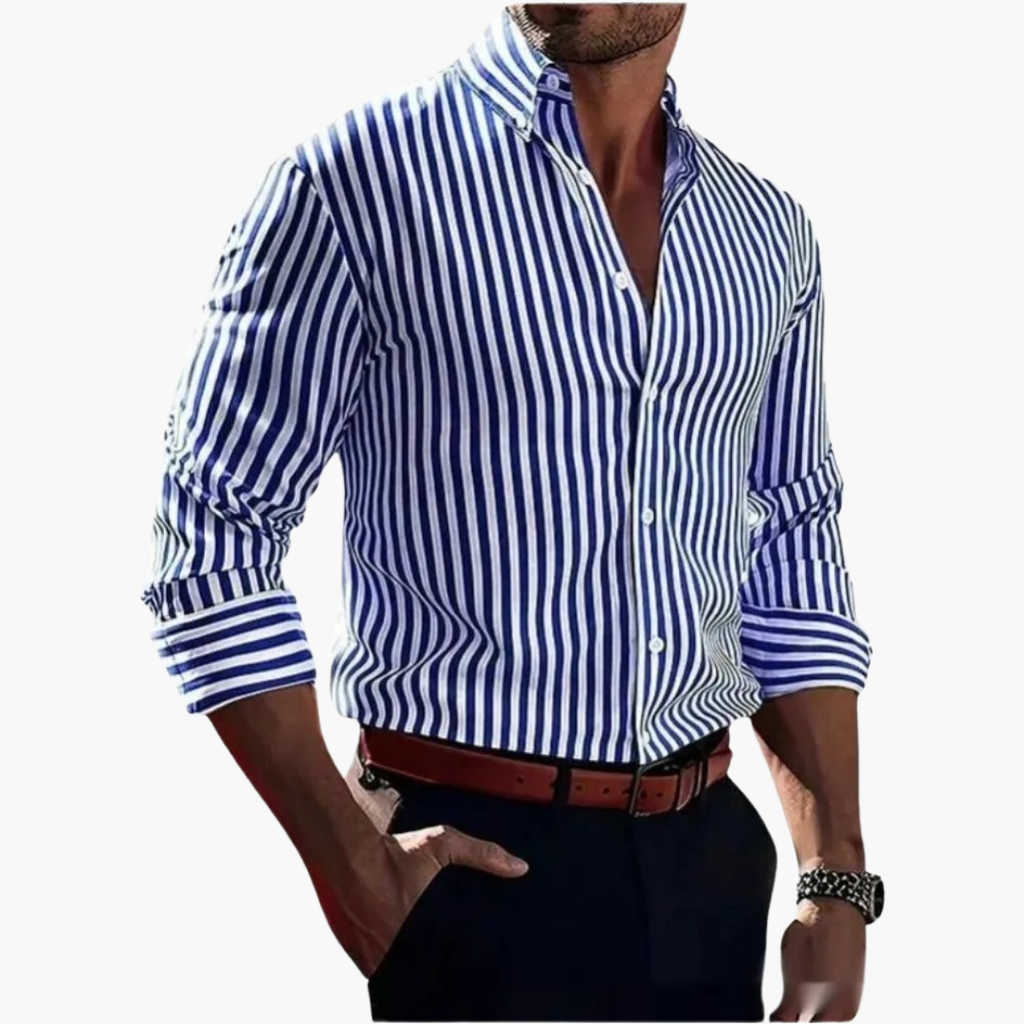 Vertical Stripe Slim Fit Dress Shirt Long Sleeve Button-Down – Axel