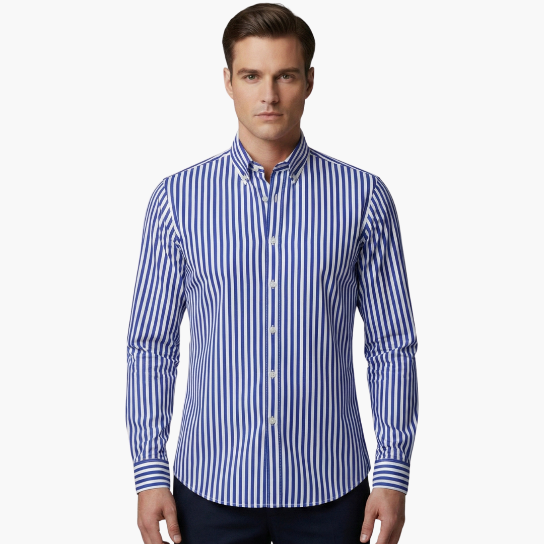 Vertical Stripe Slim Fit Dress Shirt Long Sleeve Button-Down – Axel
