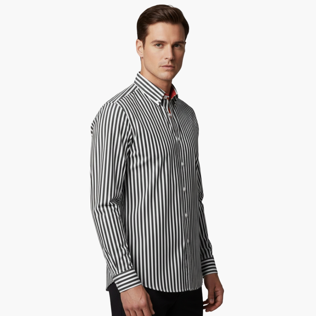 Vertical Stripe Slim Fit Dress Shirt Long Sleeve Button-Down – Axel