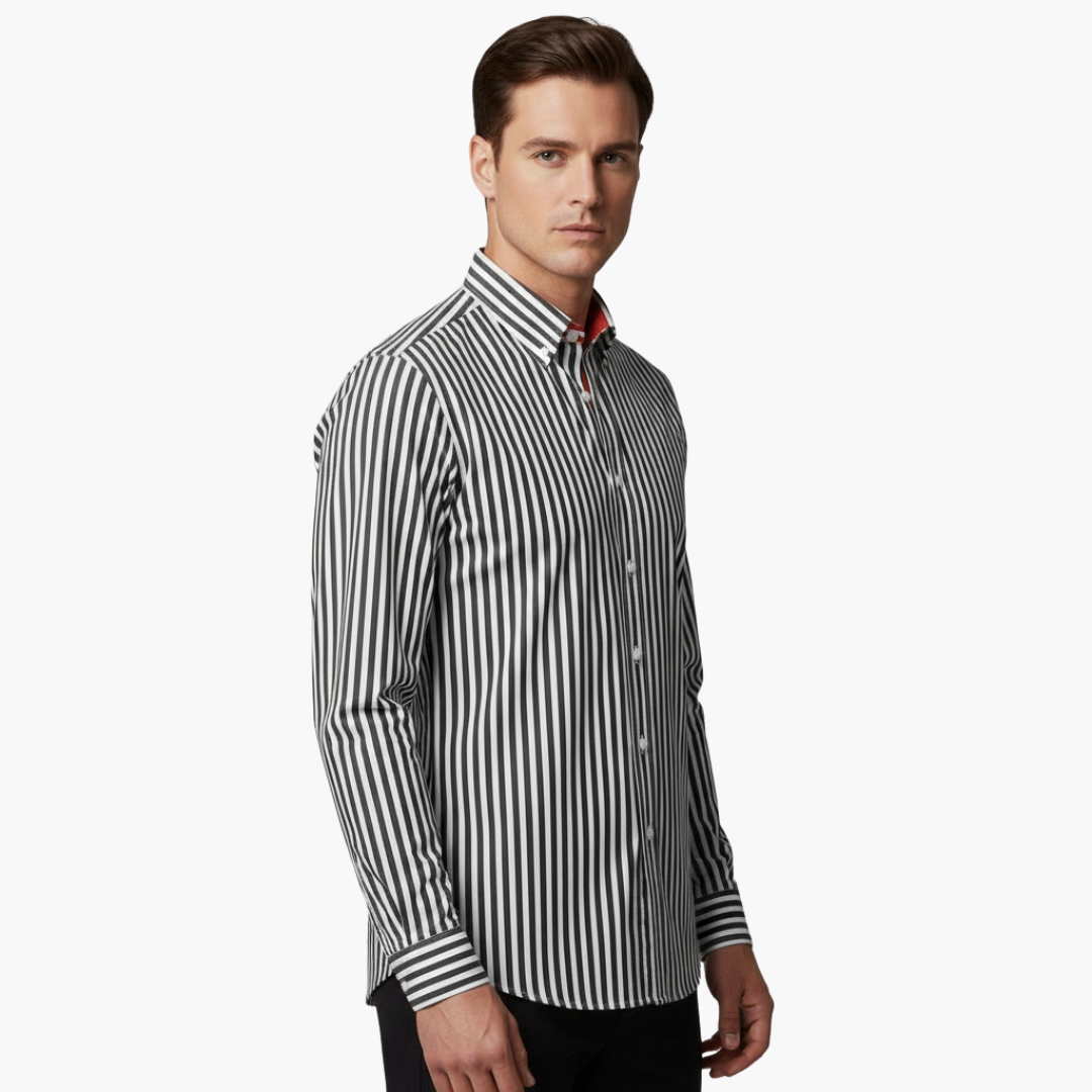 Vertical Stripe Slim Fit Dress Shirt Long Sleeve Button-Down – Axel