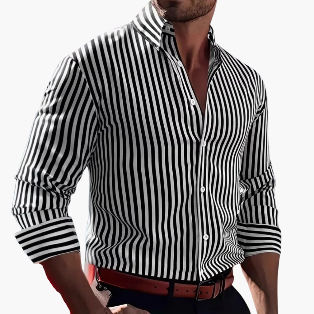 Vertical Stripe Slim Fit Dress Shirt Long Sleeve Button-Down – Axel