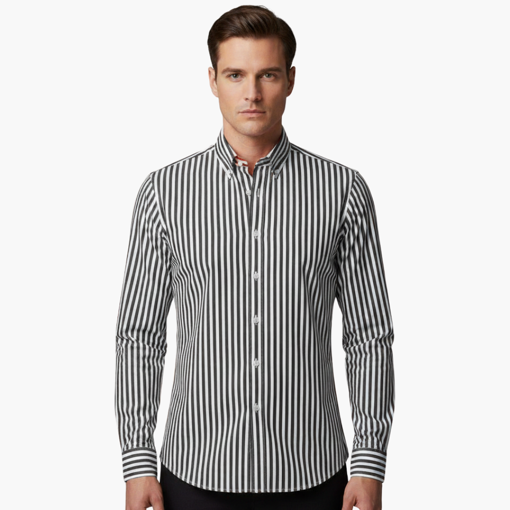 Vertical Stripe Slim Fit Dress Shirt Long Sleeve Button-Down – Axel