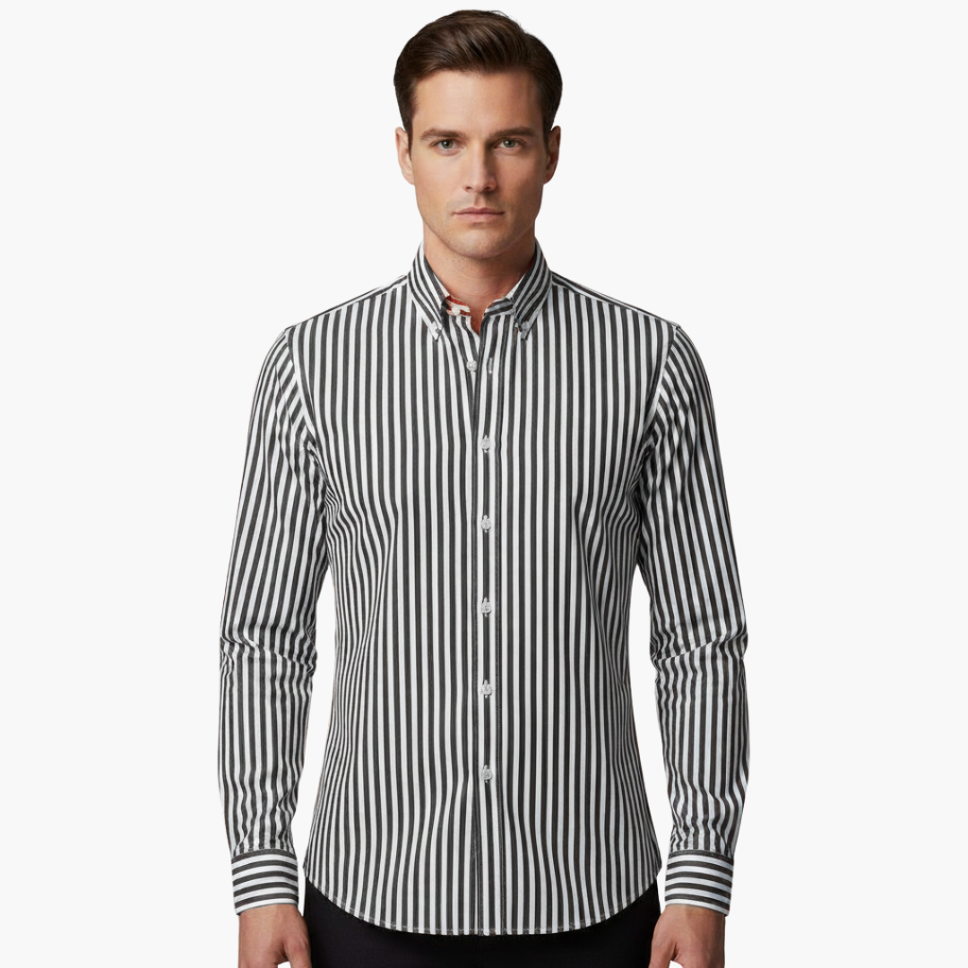 Vertical Stripe Slim Fit Dress Shirt Long Sleeve Button-Down – Axel