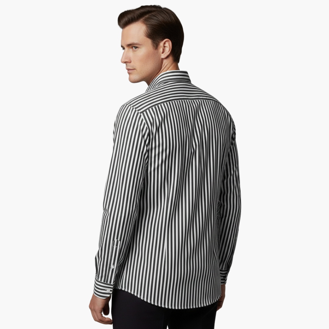 Vertical Stripe Slim Fit Dress Shirt Long Sleeve Button-Down – Axel