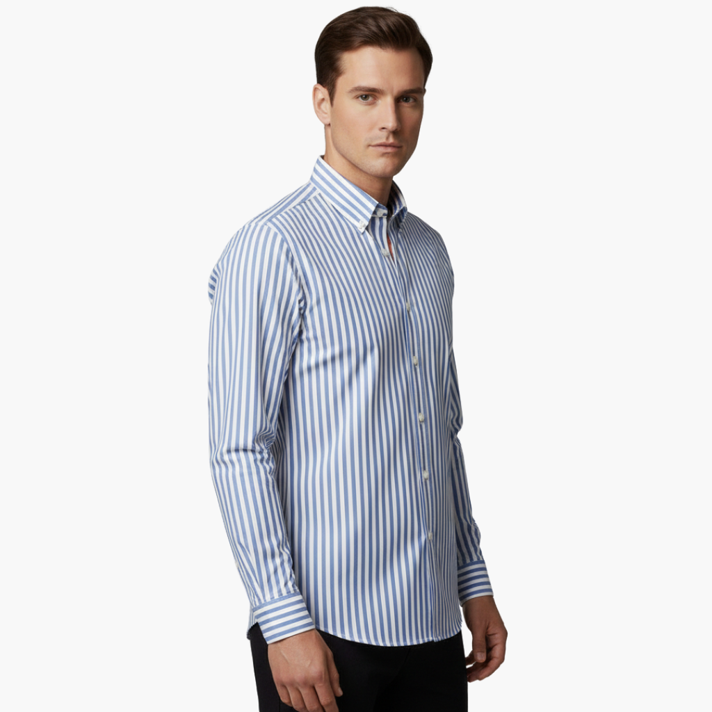 Vertical Stripe Slim Fit Dress Shirt Long Sleeve Button-Down – Axel