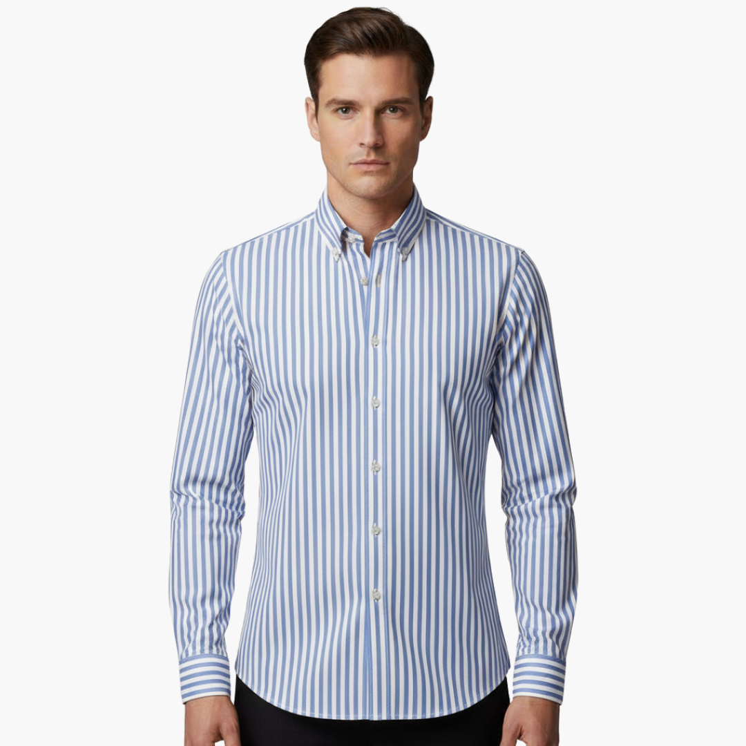 Vertical Stripe Slim Fit Dress Shirt Long Sleeve Button-Down – Axel