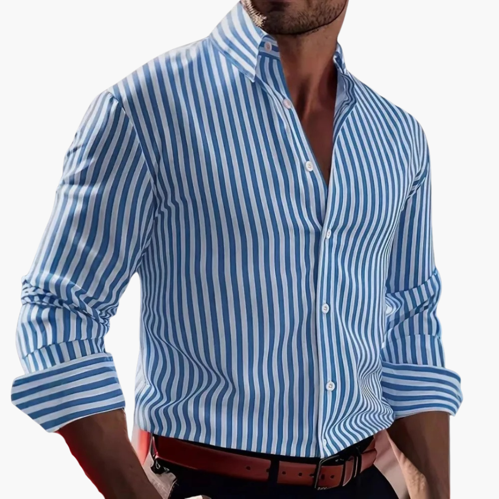 Vertical Stripe Slim Fit Dress Shirt Long Sleeve Button-Down – Axel