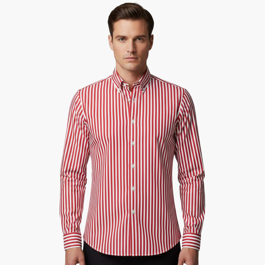 Vertical Stripe Slim Fit Dress Shirt Long Sleeve Button-Down – Axel