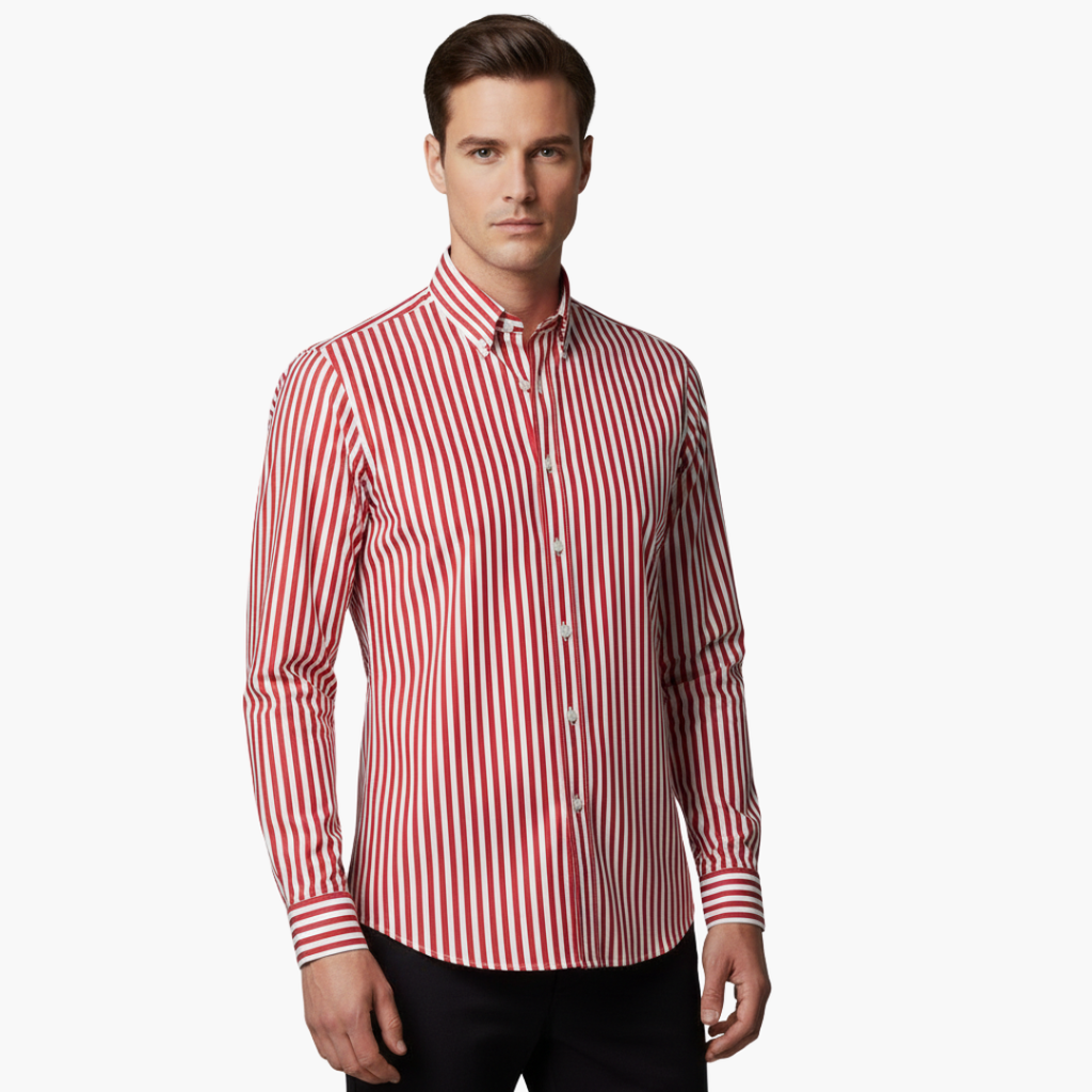 Vertical Stripe Slim Fit Dress Shirt Long Sleeve Button-Down – Axel