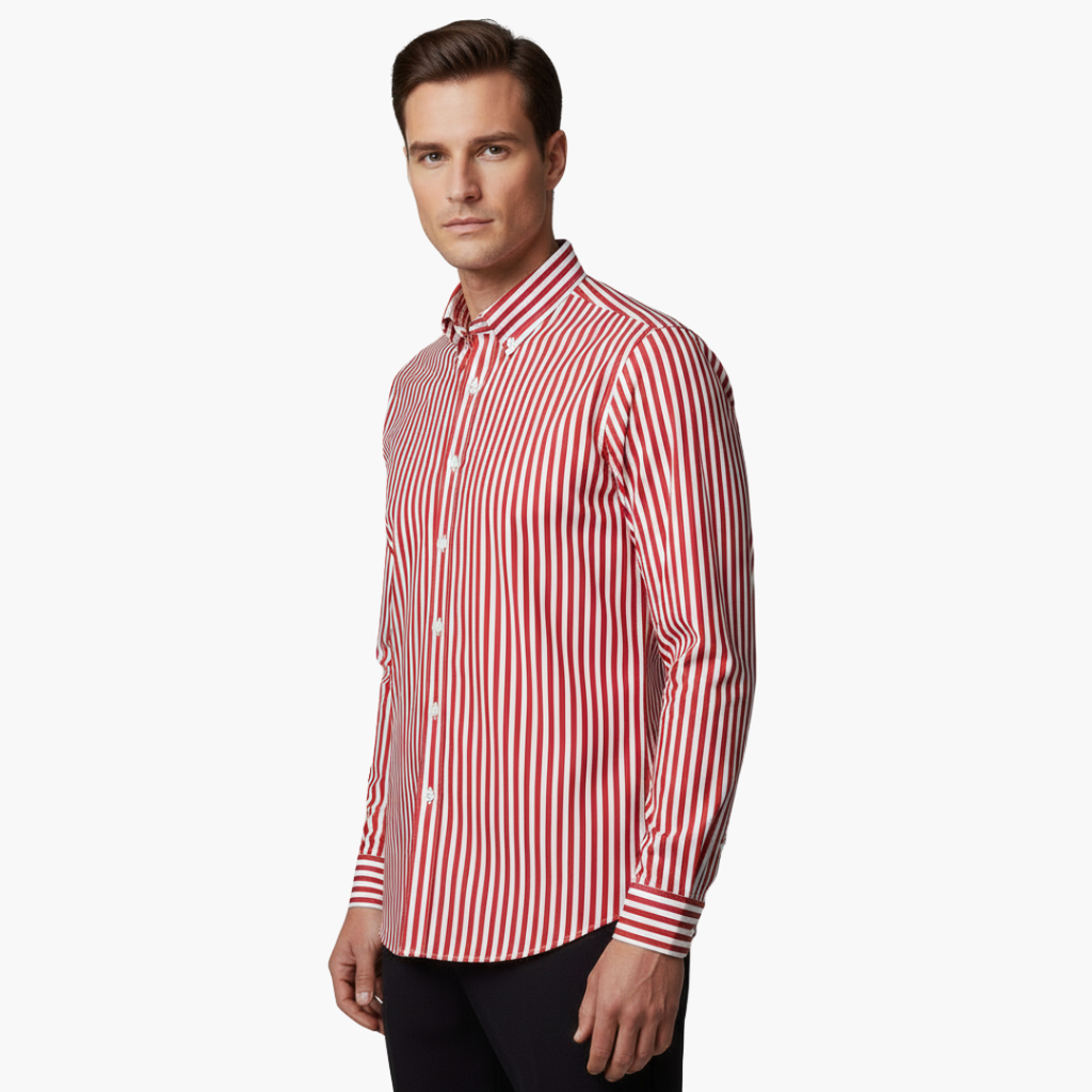 Vertical Stripe Slim Fit Dress Shirt Long Sleeve Button-Down – Axel