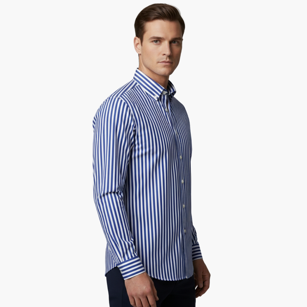 Vertical Stripe Slim Fit Dress Shirt Long Sleeve Button-Down – Axel