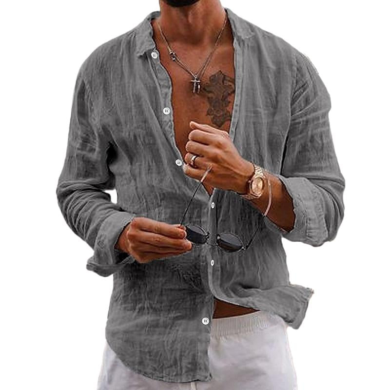 Long sleeve button front shirt in light beige – TARLANO