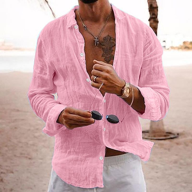 Long Sleeve Button Front Summer Shirt in Light Beige – Dune