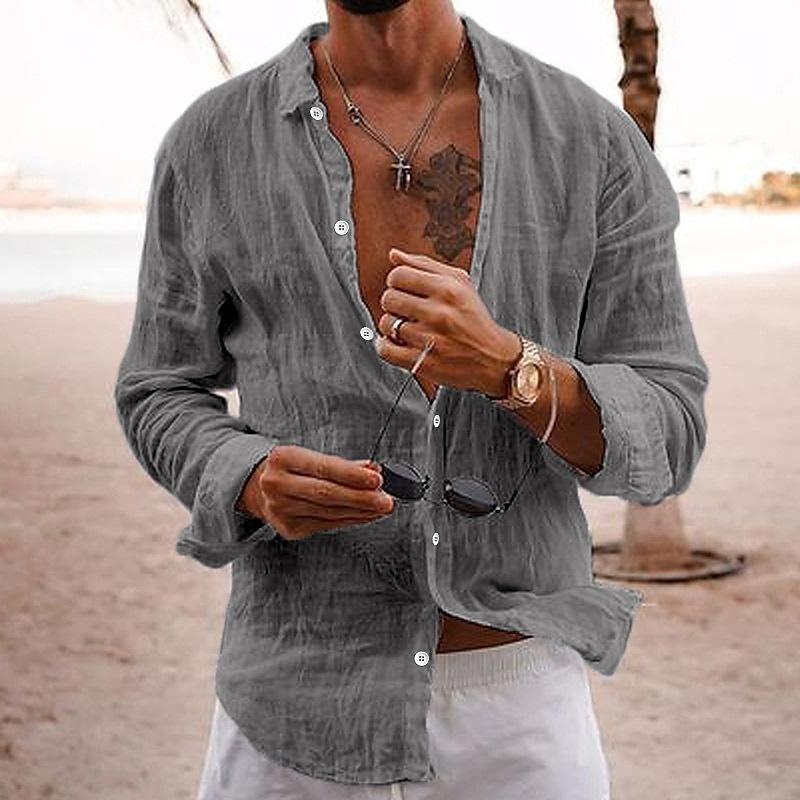 Long Sleeve Button Front Summer Shirt in Light Beige – Dune
