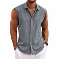 Men's Linen Blend Sleeveless Button-Down Shirt Spread Collar – Nicolo